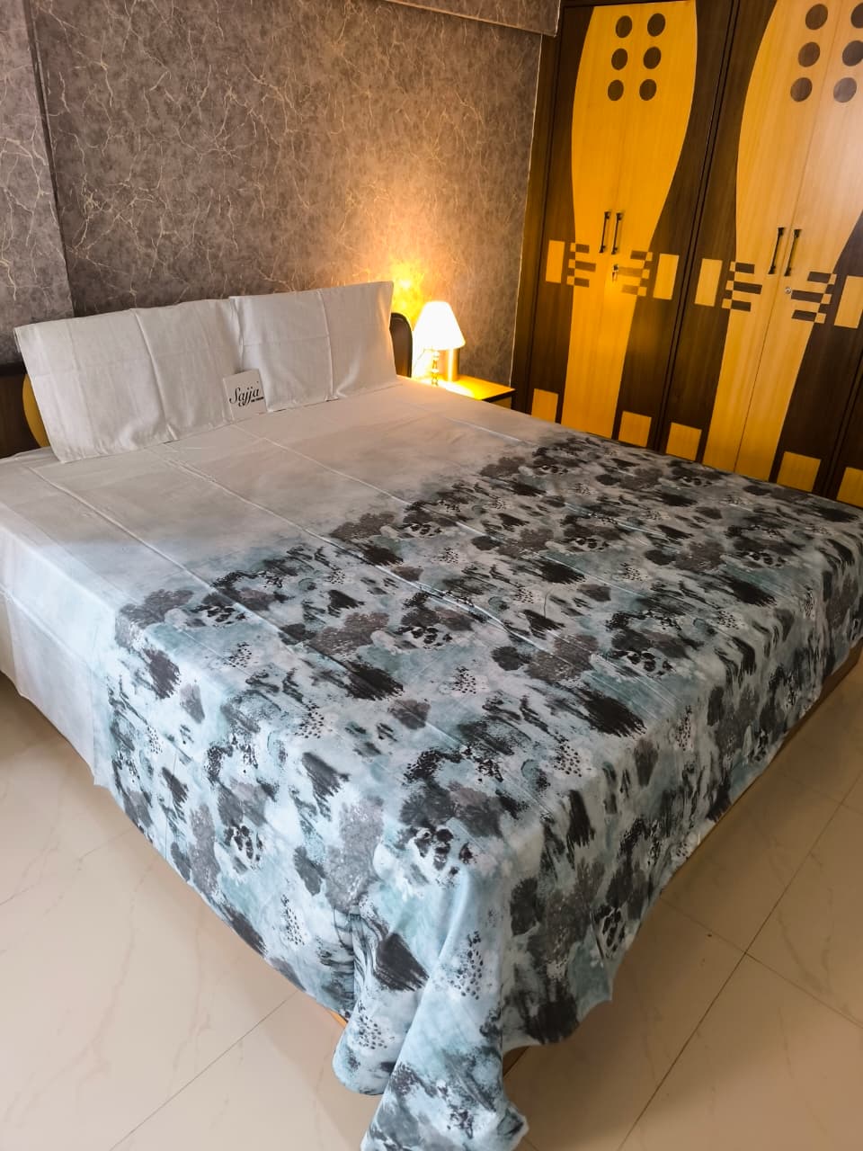 Buy Online Designer Ombre Teal Blue Fine Cotton Super King Bedsheet 108 x 108 inches