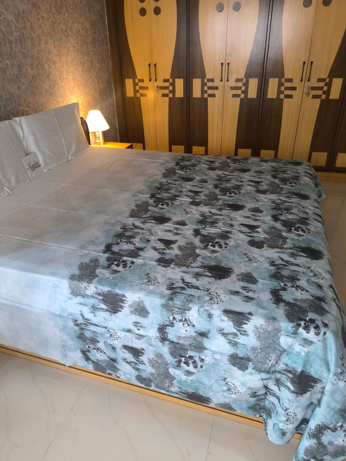Buy Online Designer Ombre Teal Blue Fine Cotton Super King Bedsheet 108 x 108 inches
