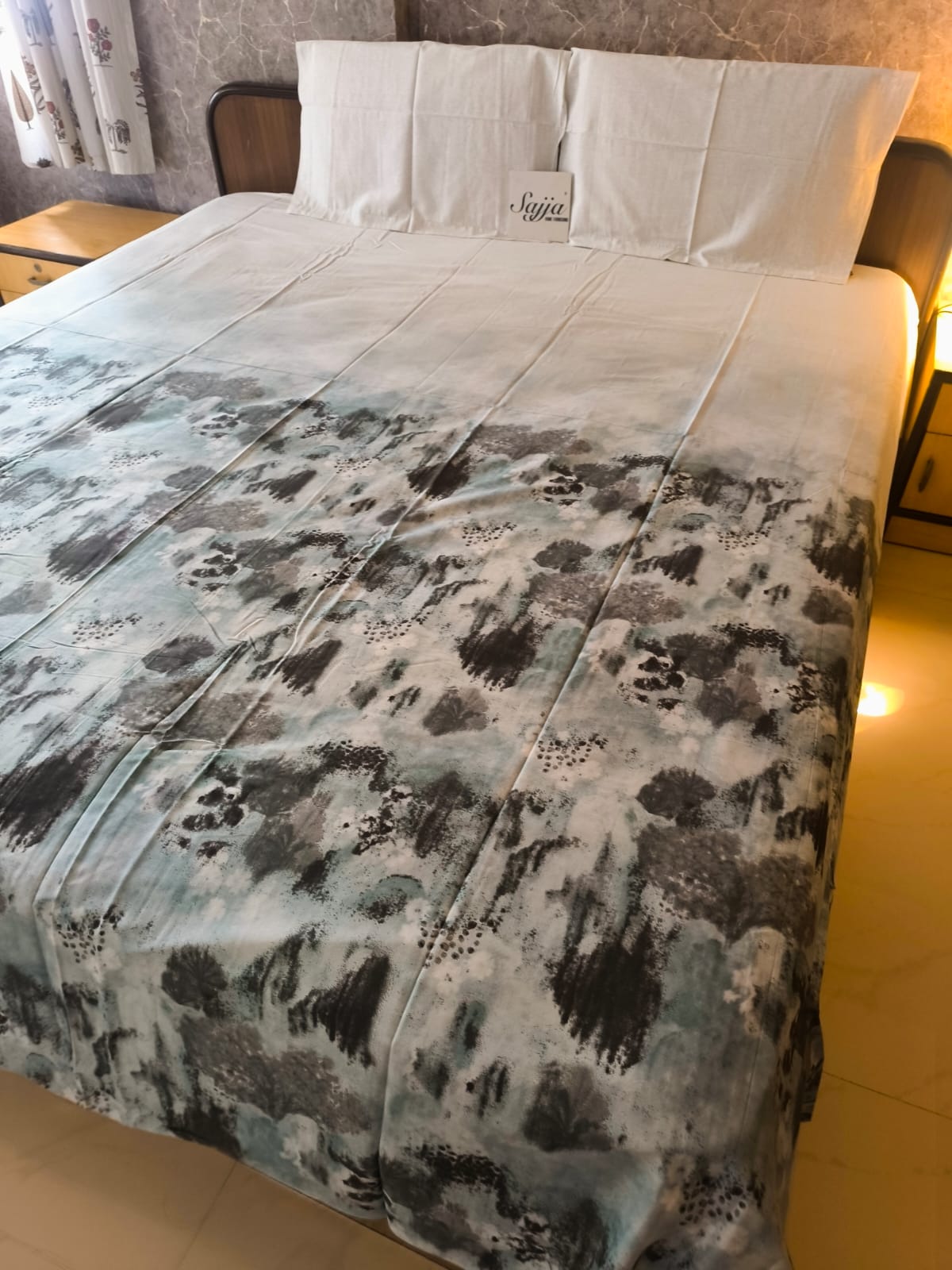 Buy Online Designer Ombre Teal Blue Fine Cotton Super King Bedsheet 108 x 108 inches