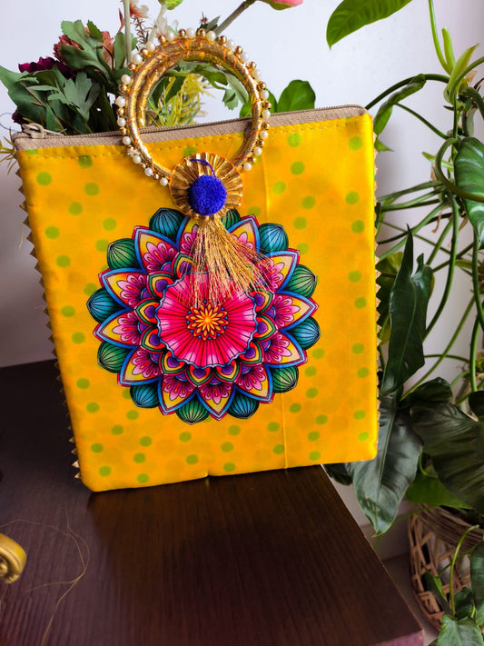 Title
Designer Satin Mandala Gift Bags | Handcrafted Potli Bags – Yellow