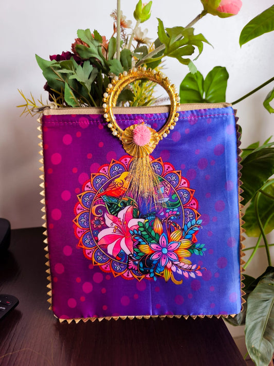 Designer Satin Mandala Gift Bags | Handcrafted Potli Bags Purple Violet