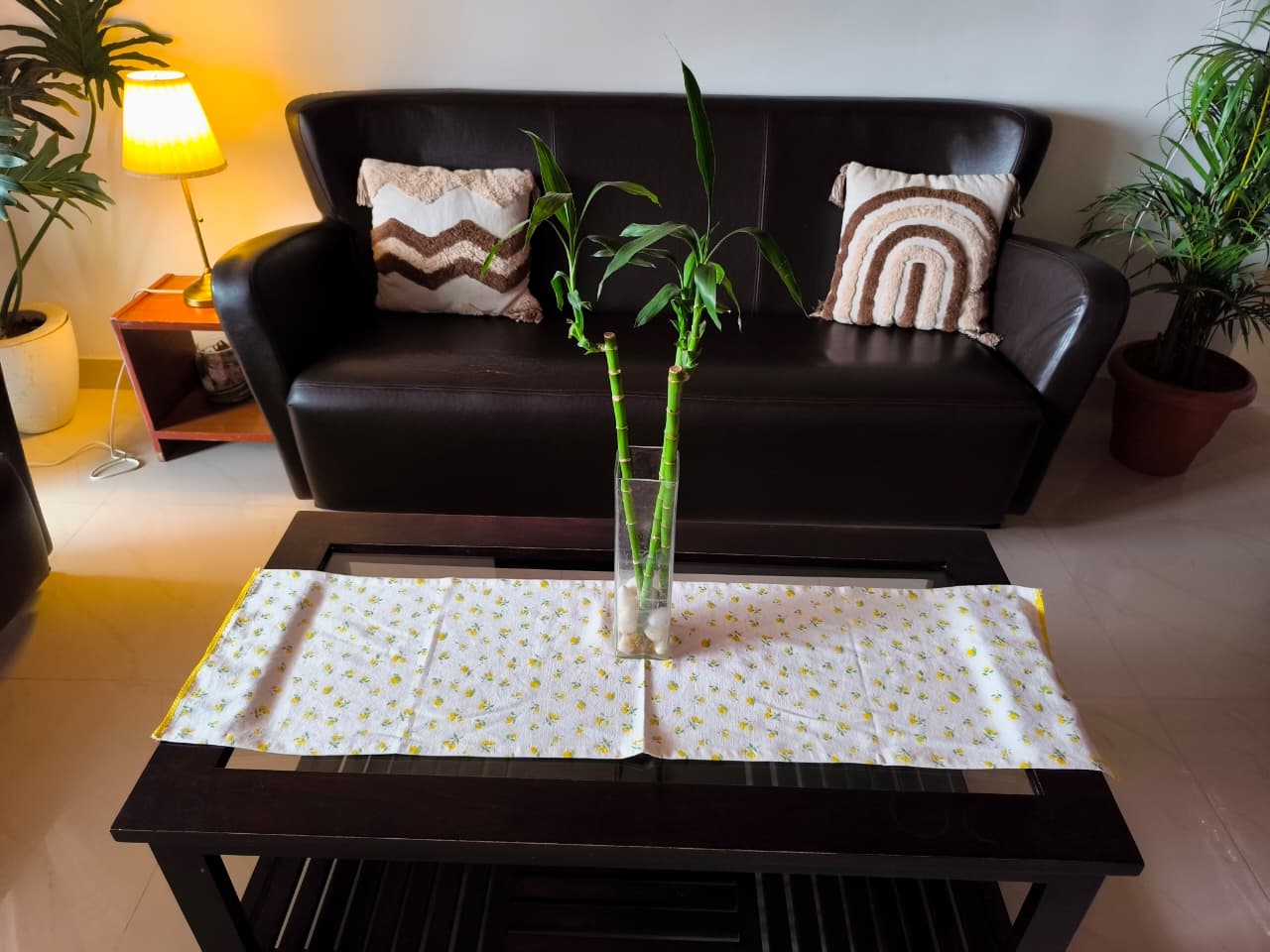 Yellow Table Runners Cotton Floral Pattern | Microwave Cover | Teapoy cover