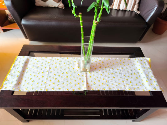 Yellow Table Runners Cotton Floral Pattern |  Microwave Cover | Teapoy cover