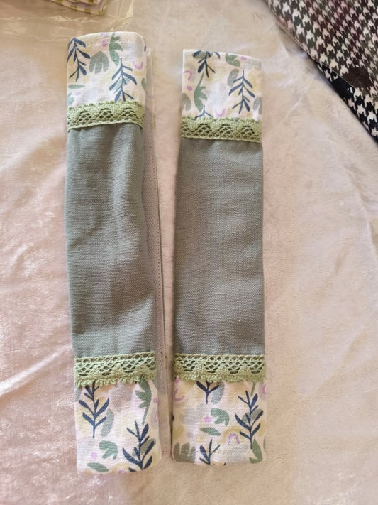 Designer Floral Cotton Fridge Handle Covers (Pair) Green White