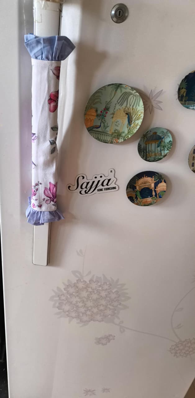 Designer Floral Cotton Fridge Handle Covers (Pair) With Frill