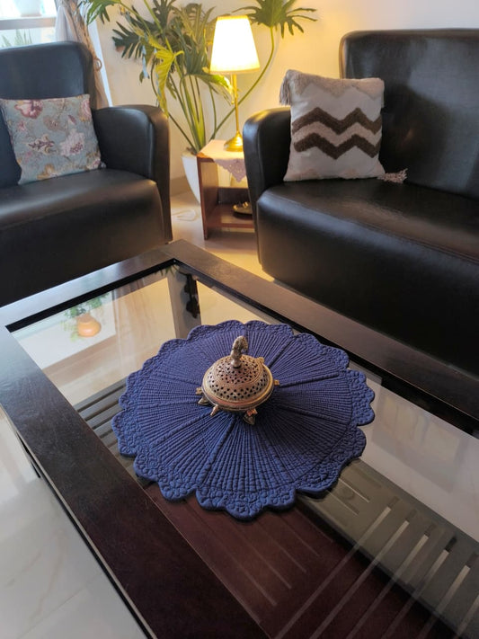 Garden of Circle Floral Cotton Round Table Fabric Placemat mat Set of 2 Midnight Blue