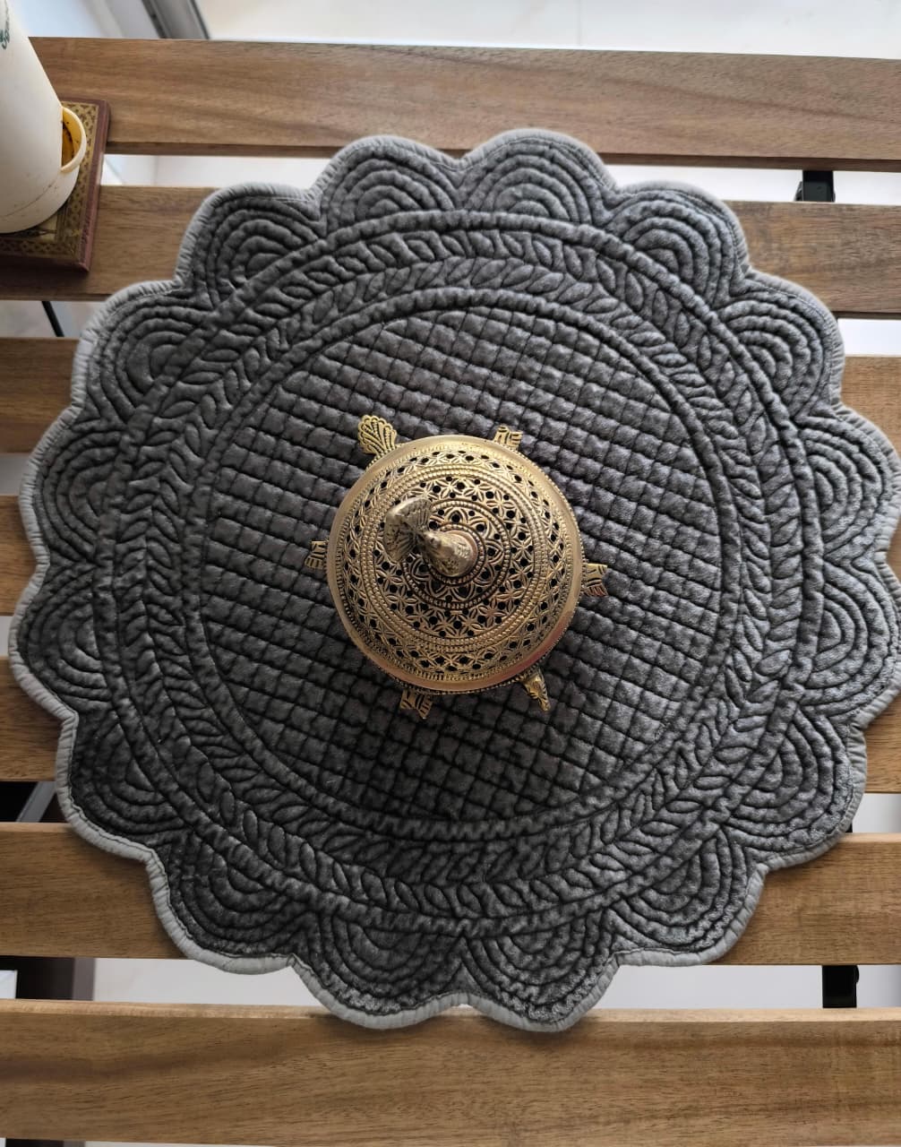 Velvet Dark Grey Round Table Fabric Decorative Quilted Table Mats 1 piece