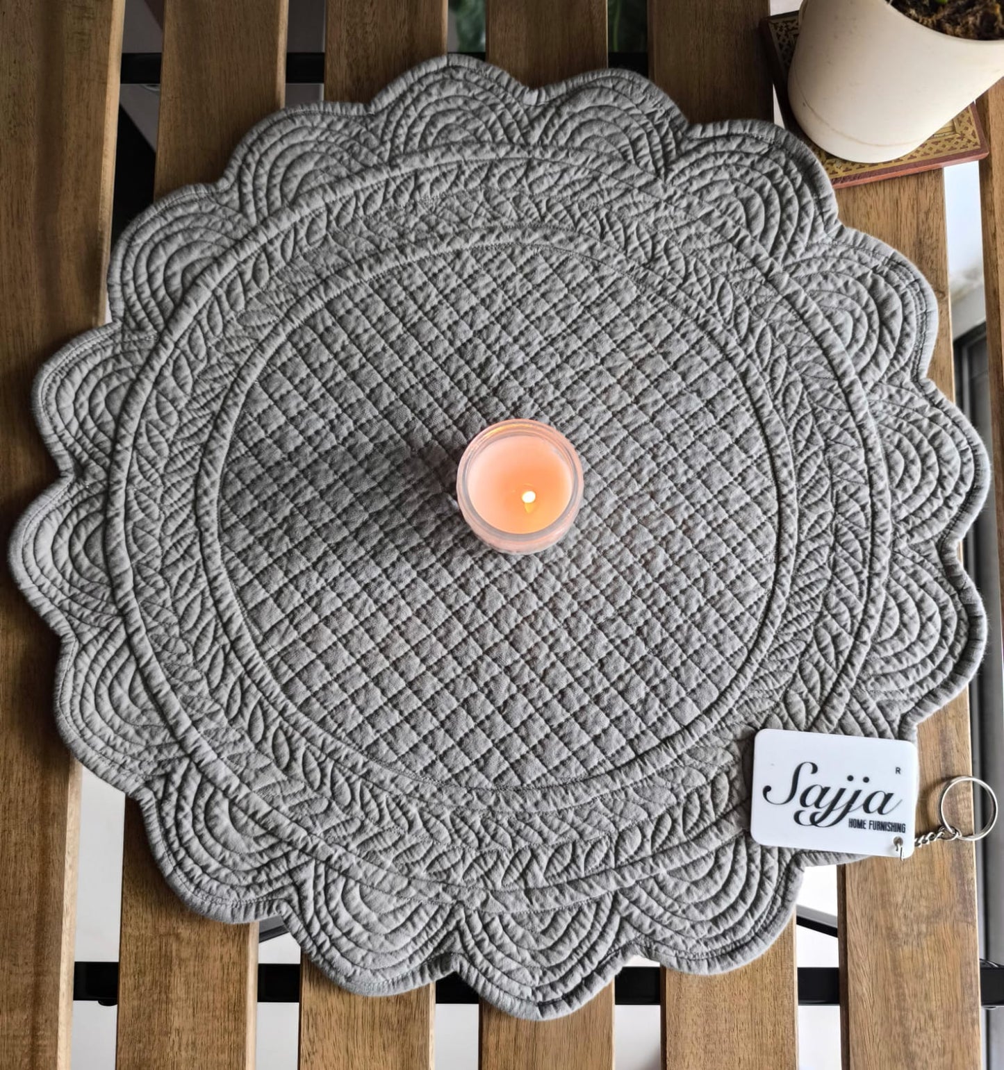 Velvet Dark Grey Round Table Fabric Decorative Quilted Table Mats 1 piece