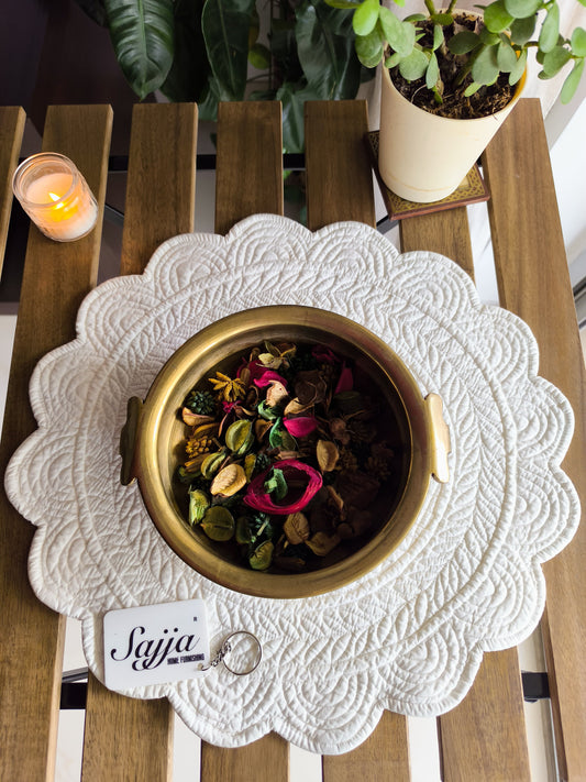 Velvet Ivory Leaves and Spirally Round Table Fabric Decorative Quilted Table Mats 1 piece