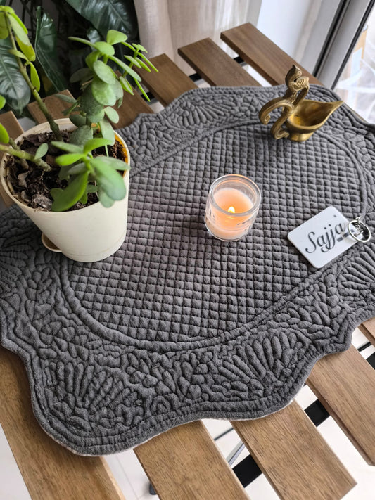 Winchester Grey Velvet Focal Runner Decorative Quilted Table Placemat