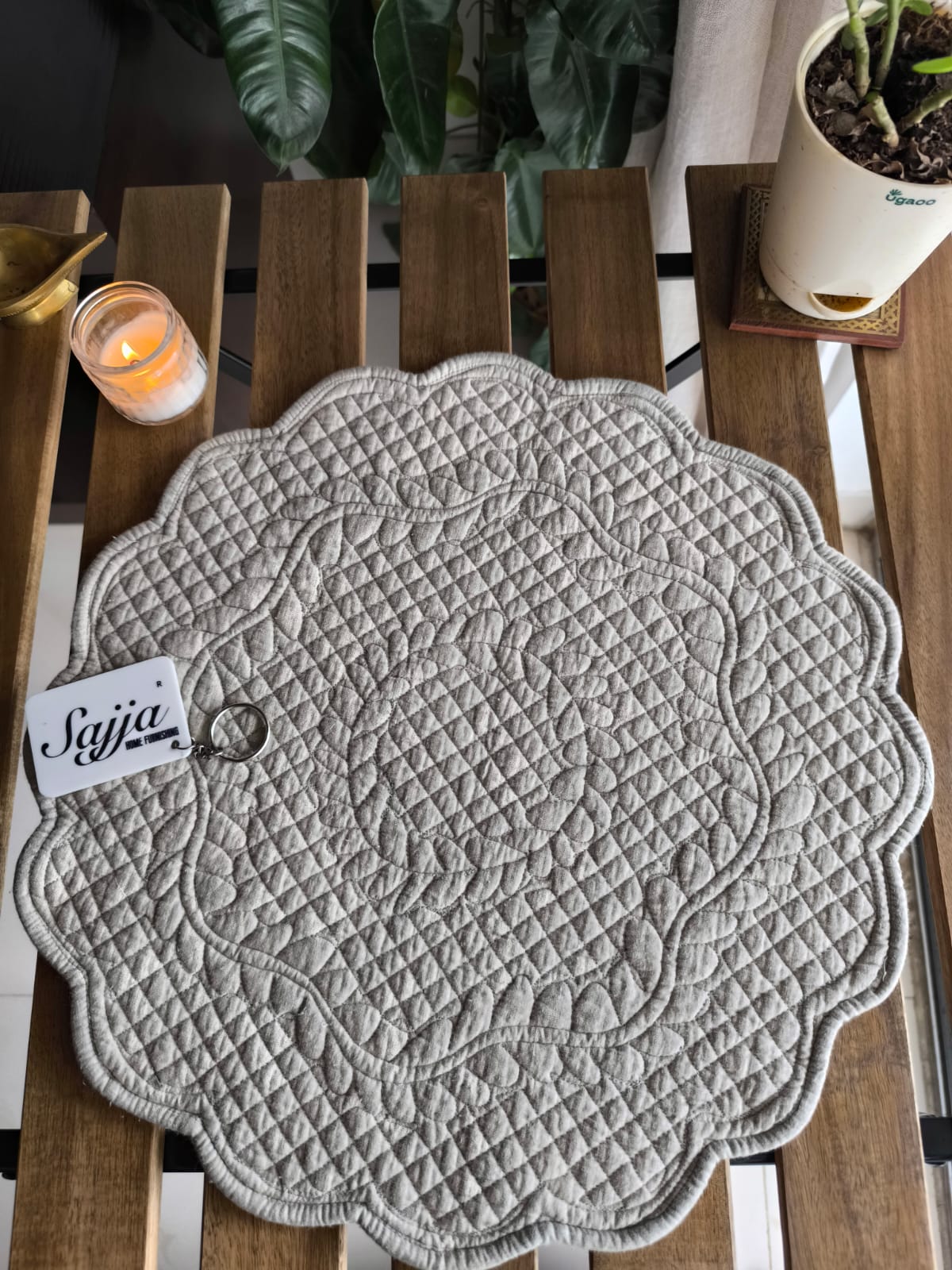 Velvet Bluish Grey Round Table Fabric Decorative Quilted Table Placemat 1 piece