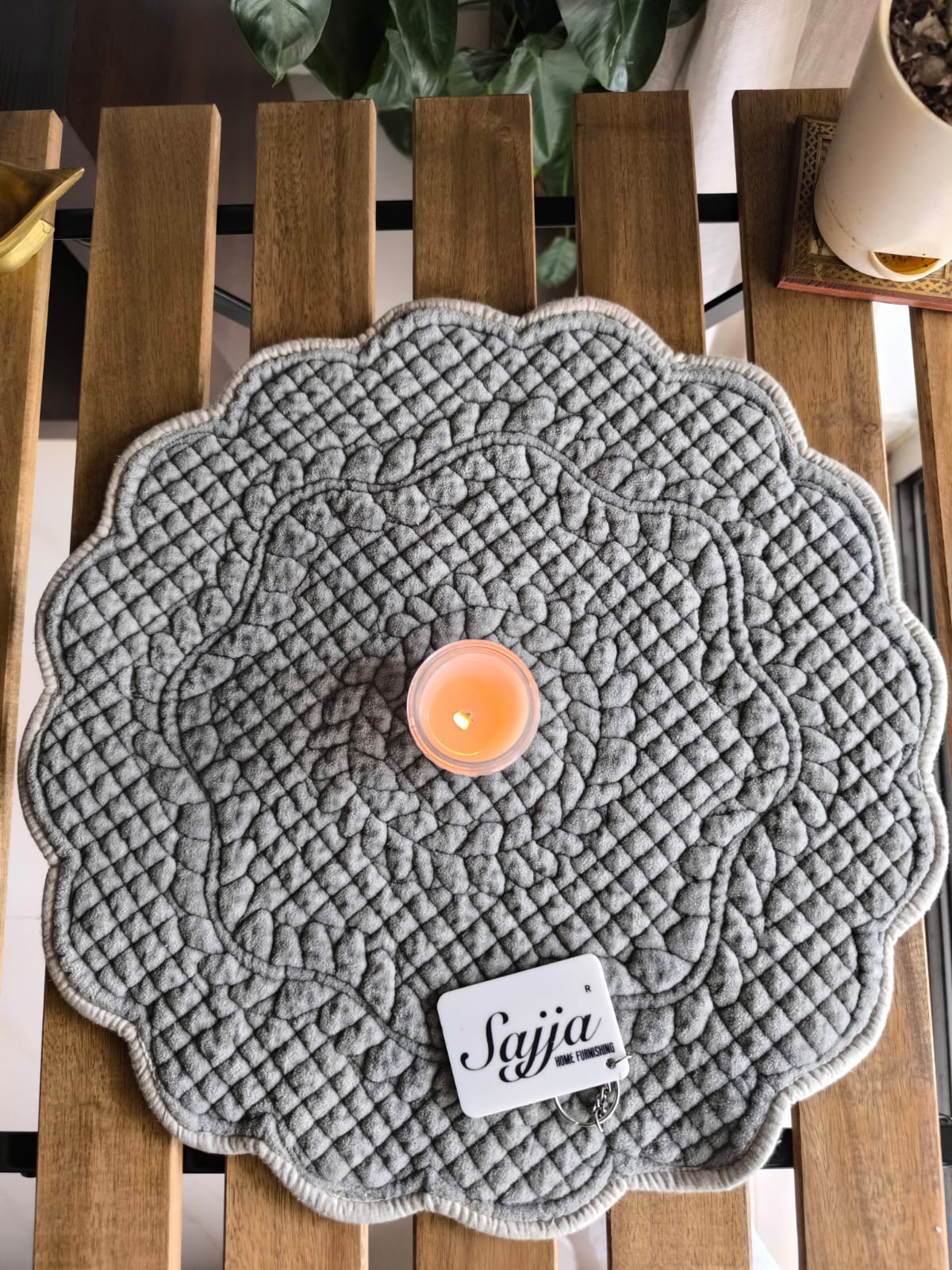Velvet Bluish Grey Round Table Fabric Decorative Quilted Table Placemat 1 piece