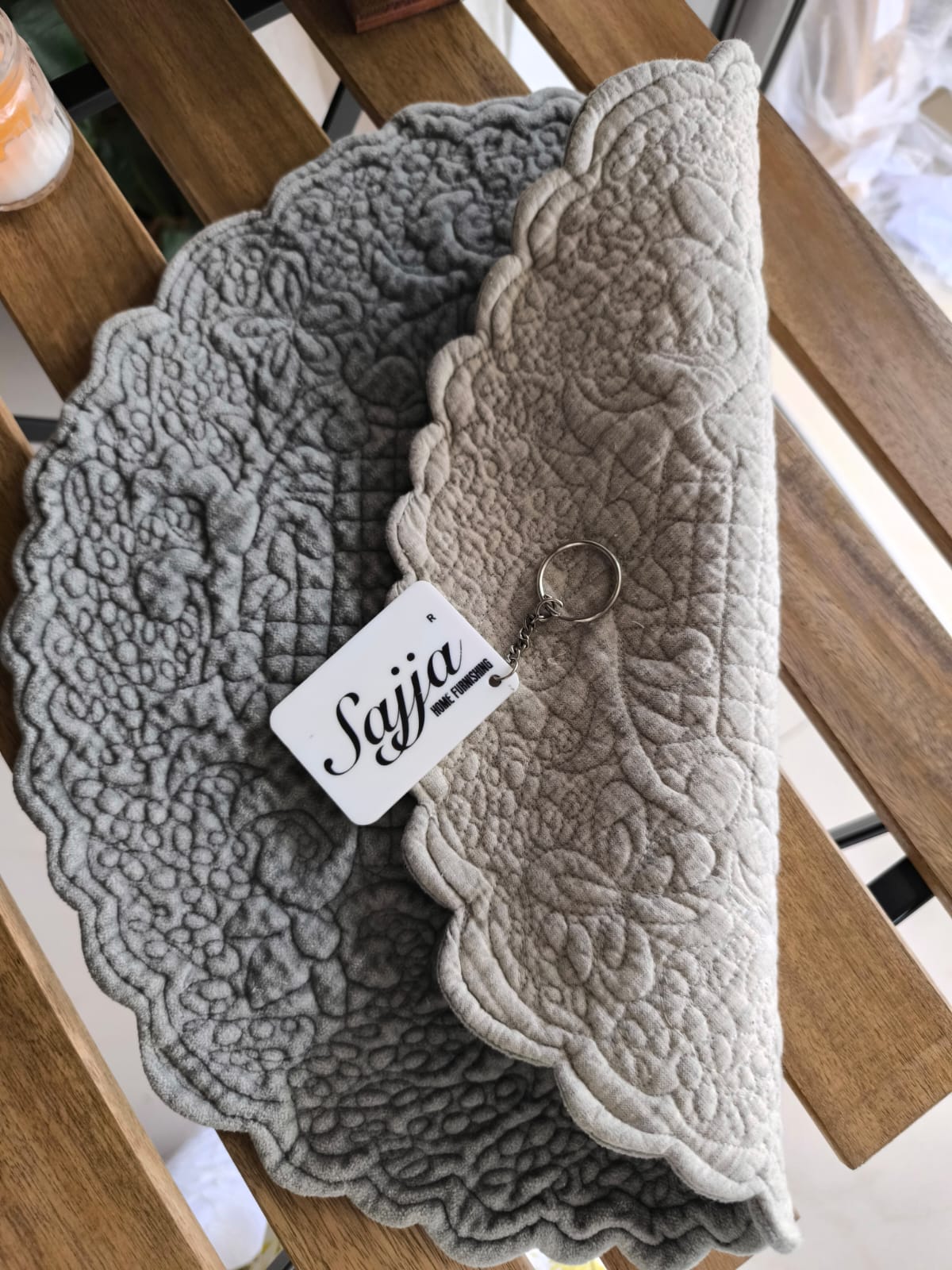 Velvet Grey Round Table Fabric Decorative Trapunto Quilted Table Placemat 1 piece
