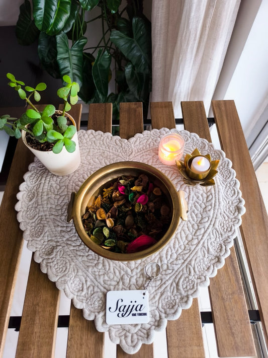 Charismatic Beige Velvet Heart Quilted Table Fabric Placemat mat