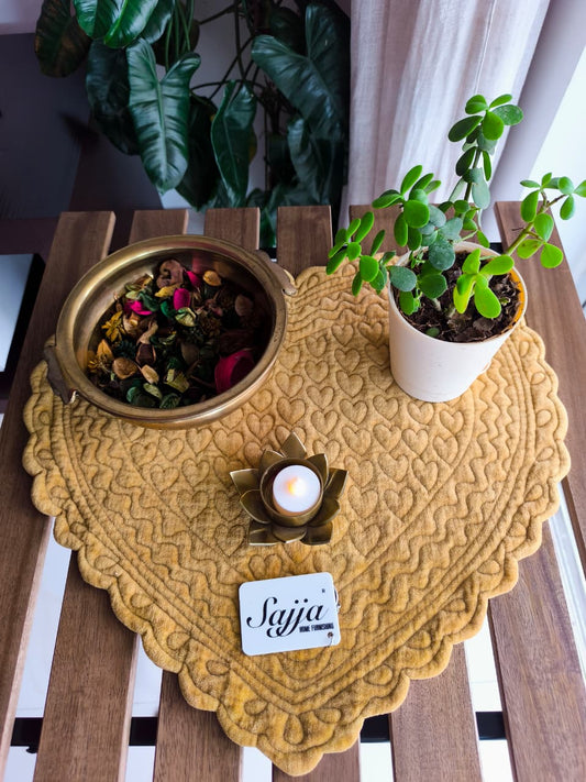 Yellow Mustard HEART Reversible Velvet Cotton Quilted Cotton Table Fabric Placemat mat