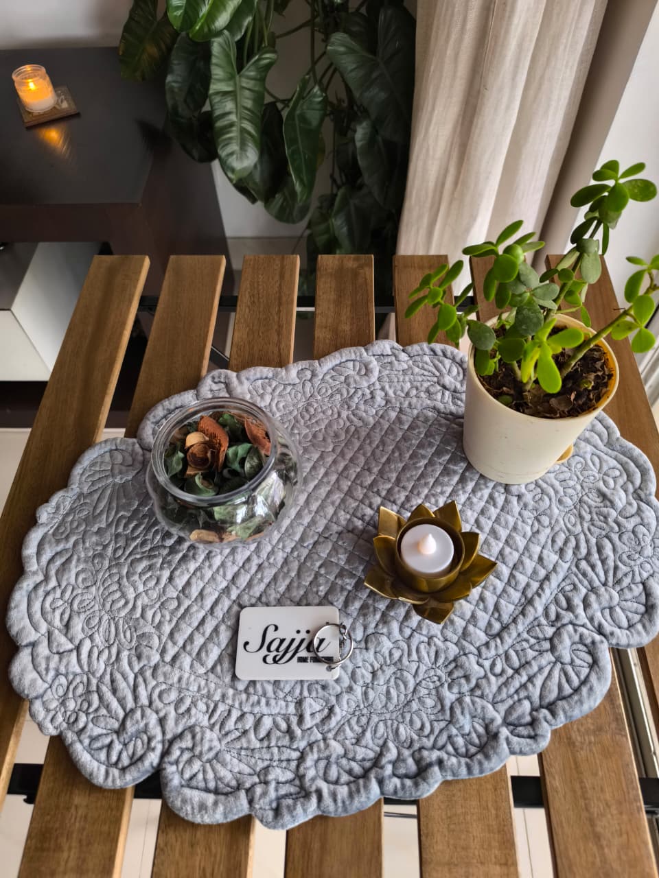 Chic Velvet Blue Mirage Stylish Quilted Table Placemat Mat - 1 piece