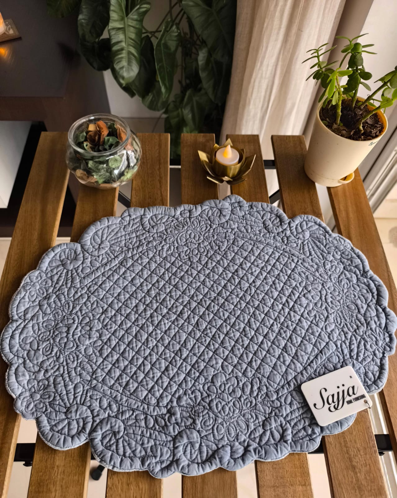 Chic Velvet Blue Mirage Stylish Quilted Table Placemat Mat - 1 piece