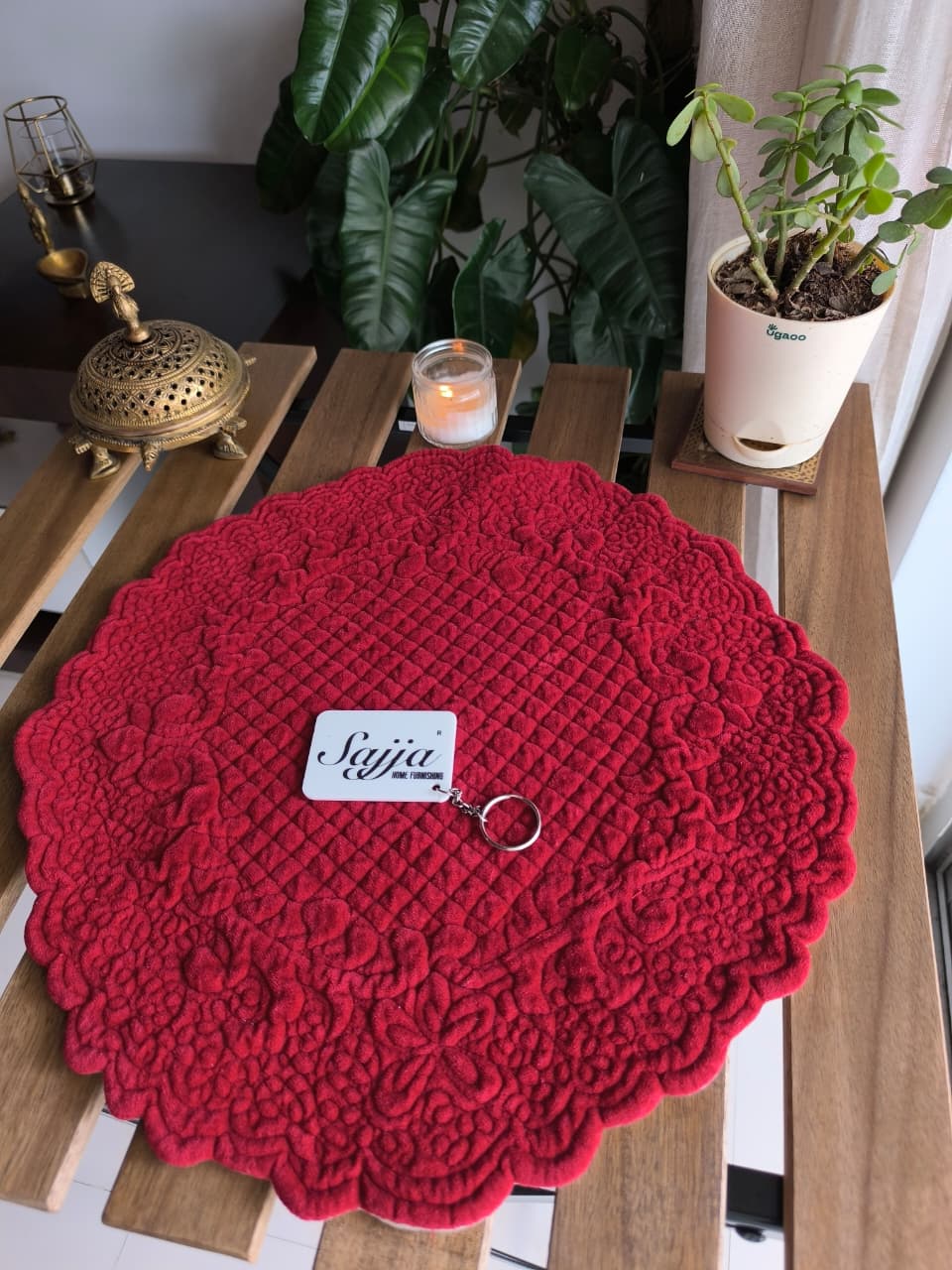 Velvet Rich Red Round Table Fabric Decorative Quilted Table Mats 1 piece
