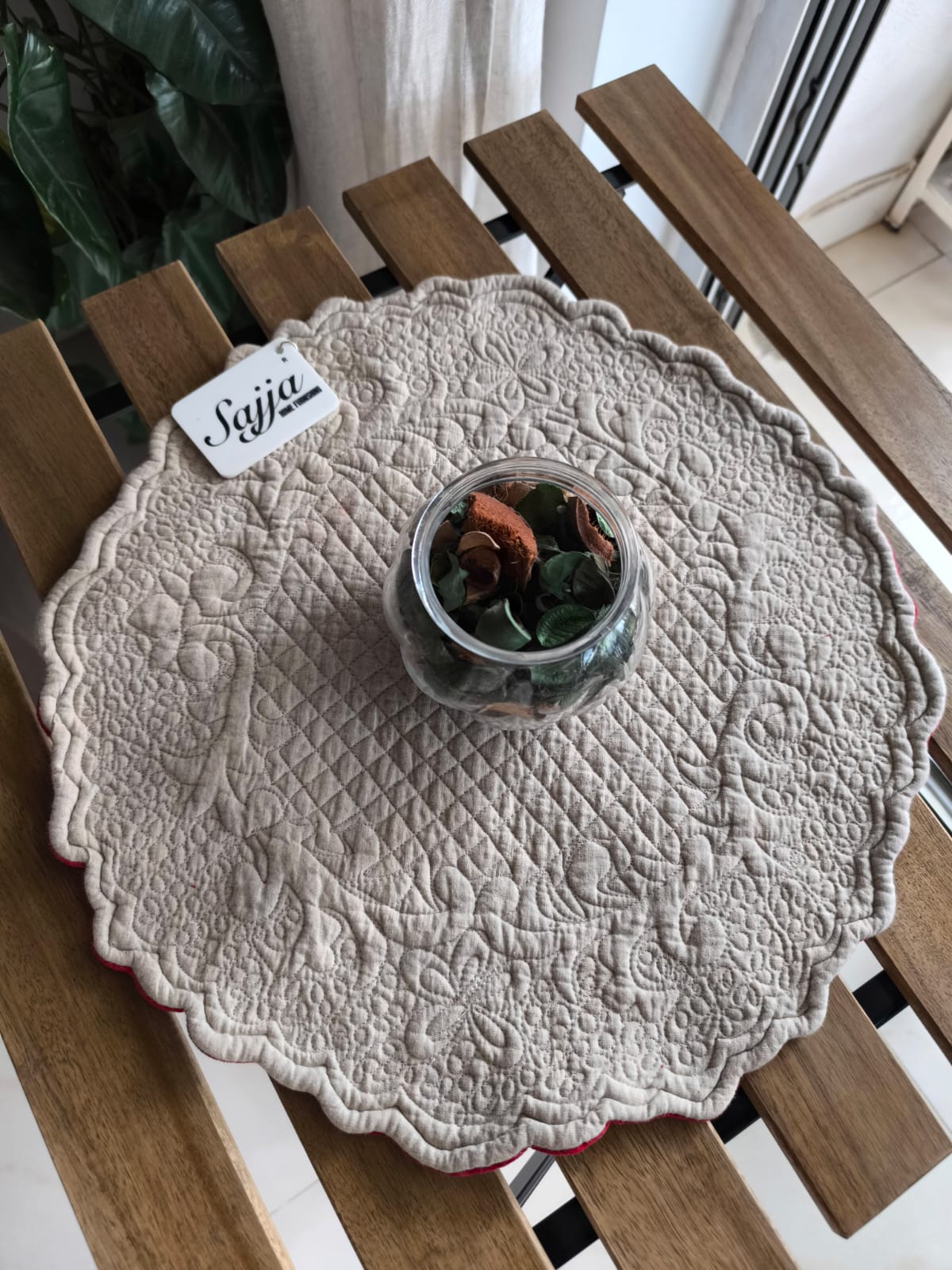 Velvet Rich Red Round Table Fabric Decorative Quilted Table Mats 1 piece