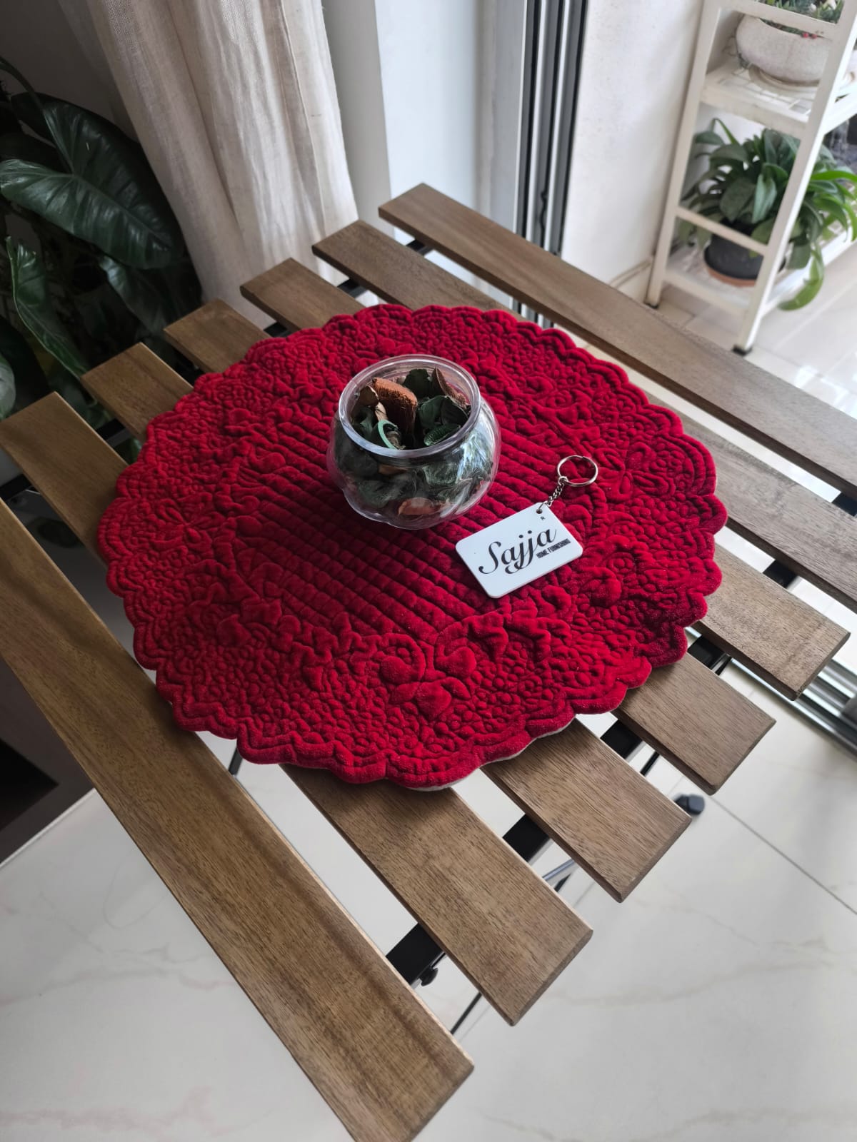 Velvet Rich Red Round Table Fabric Decorative Quilted Table Mats 1 piece