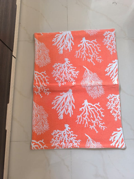 Designer Orange Coral Thick Duck Cotton Floor Mat |Use as Table Décor Mat | Perfect Kids Mat