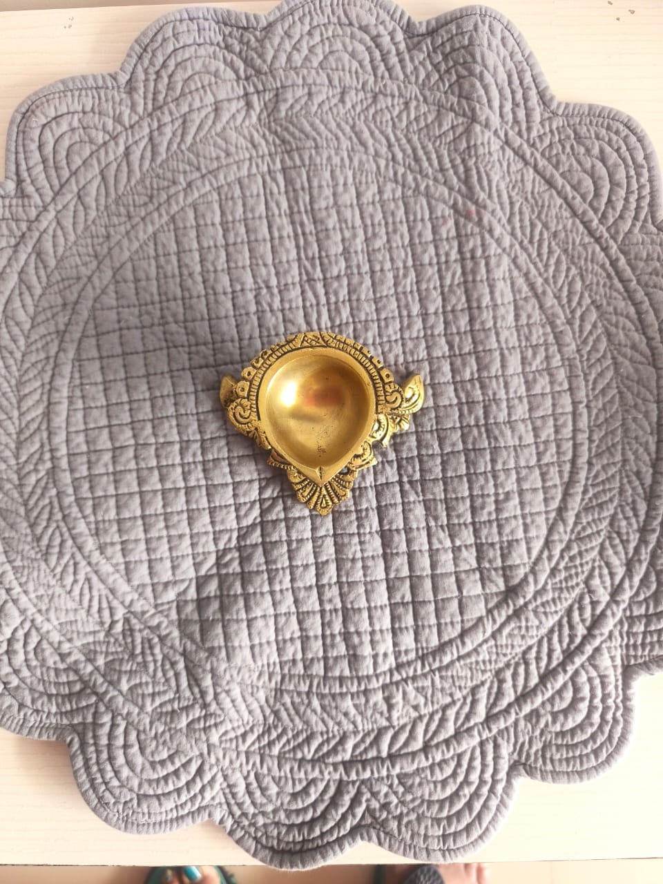 Velvet Grey Round Table Fabric Decorative Quilted Table Mats 1 piece