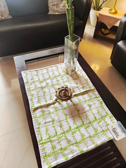 Buy Sajja Green Yellow White Pattern Weaved Duck Cotton Floor Mat Rug | Use as Table Décor Mat | Reversible Stripe Pattern