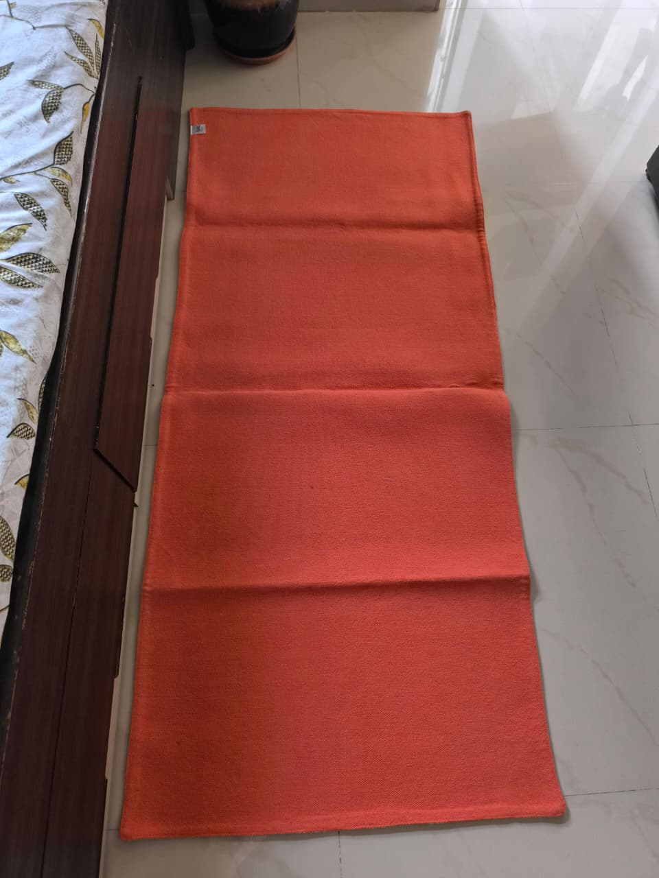 Designer Orange White Coral Reversible Thick Duck Cotton Bedside Runner Rug | Use as Sofa Cover