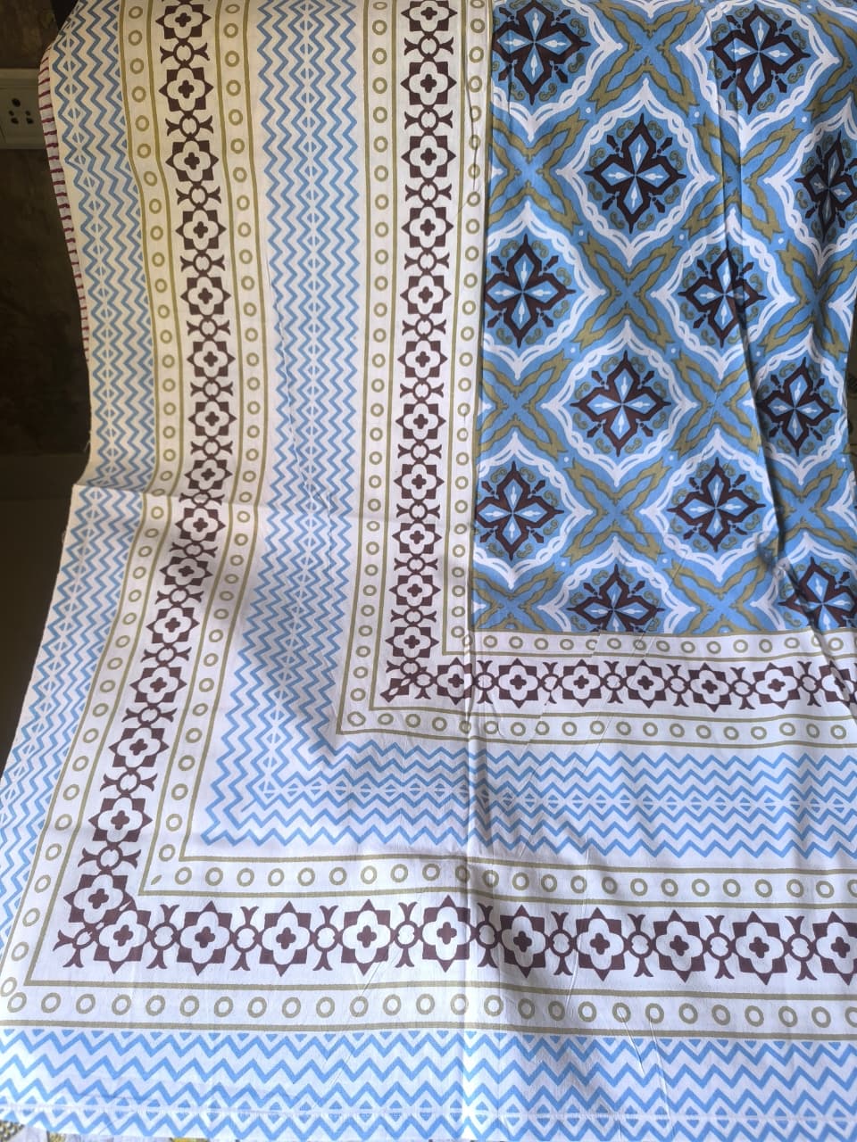 Hand block Print Pure Cotton Blue Abstract Pattern Single Bedsheet (60 x 90in)