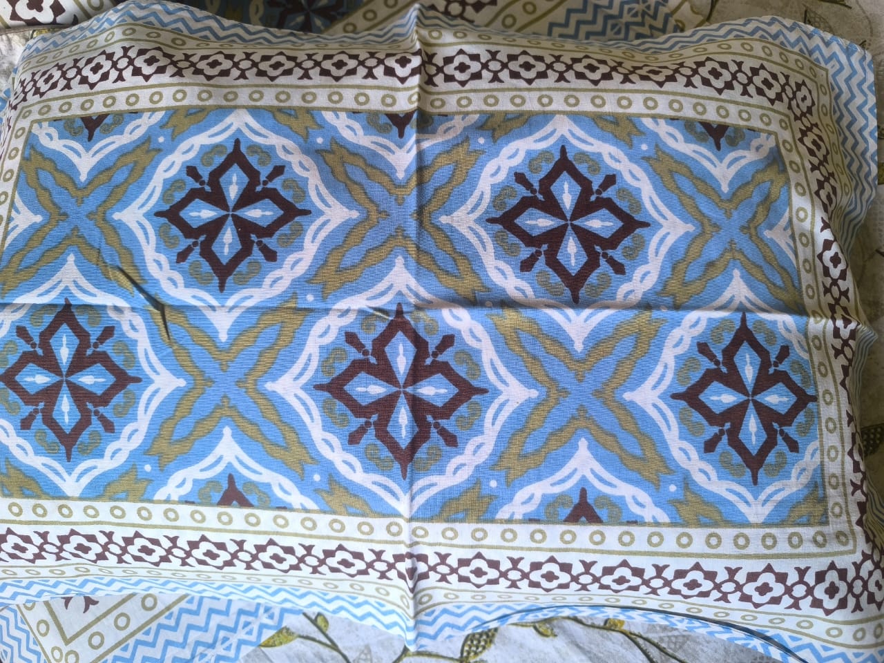 Hand block Print Pure Cotton Blue Abstract Pattern Single Bedsheet (60 x 90in)