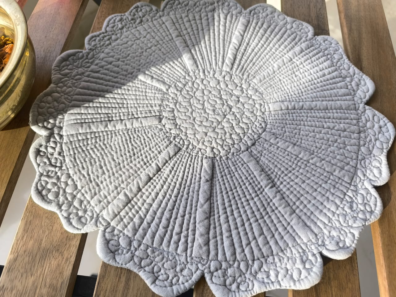 Earthy Grey Small Round Quilted Decorative Table Placemat Trivet