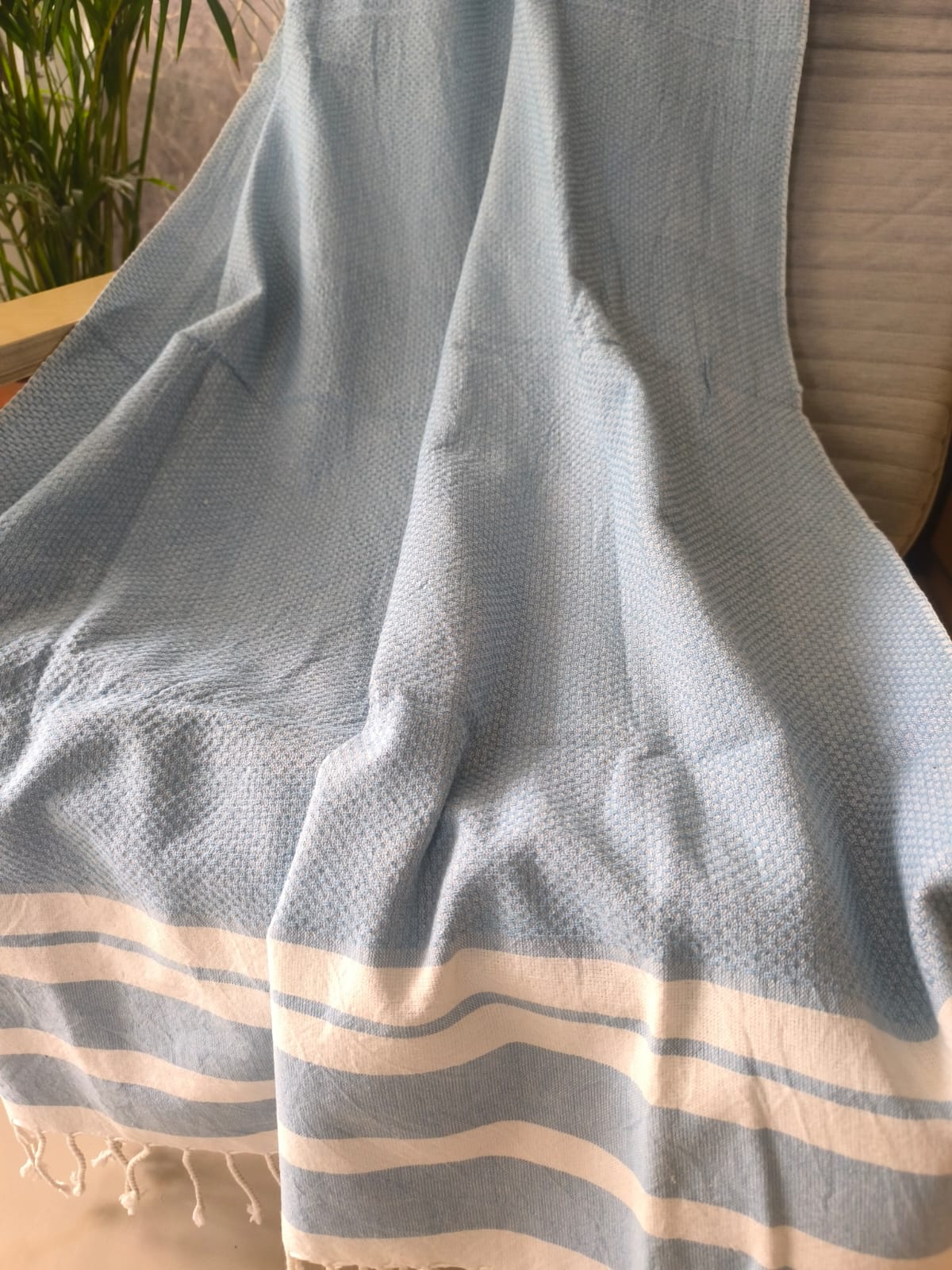 Absorbent Turkish Weaved Organic Cotton Bath Towel Baby Blue XL For Men