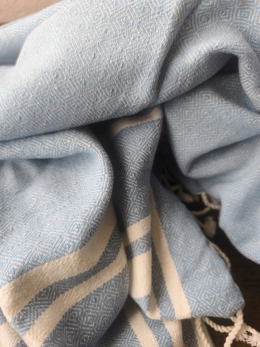 Absorbent Turkish Square Weaved Organic Cotton Bath Towel Baby Blue XL For Men