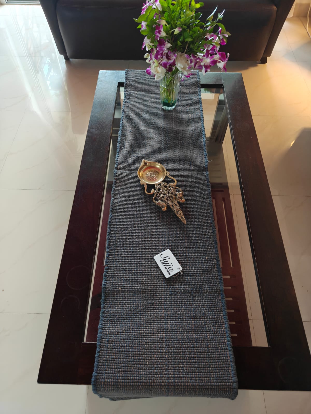 Sajja Handloom handmade Dining Table Runner and 4 table mat set | Eco-friendly Table linen | Sustainable Organic Cotton