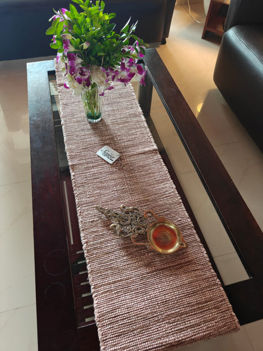Sajja Handloom Dining Table Runner and 4 table mat set | Eco-friendly Table linen | Sustainable Organic Cotton Earthy Brown Peach