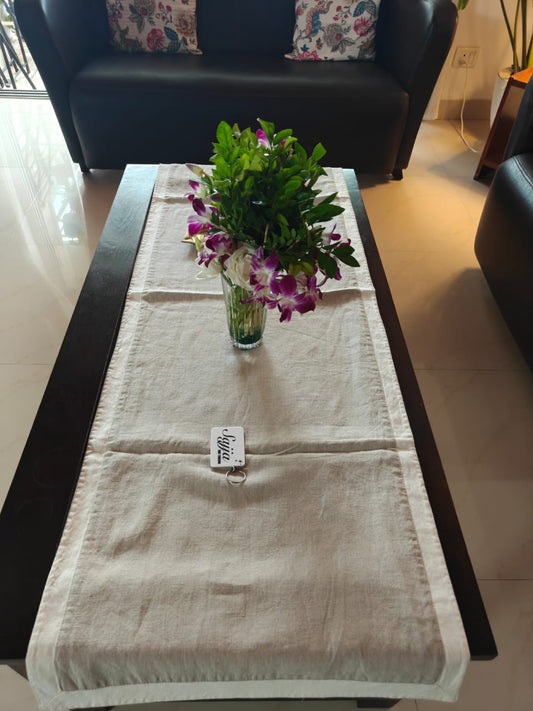 Elegant N Smart Reversible Earthy Beige & Ivory Cotton Table Runner with Borders