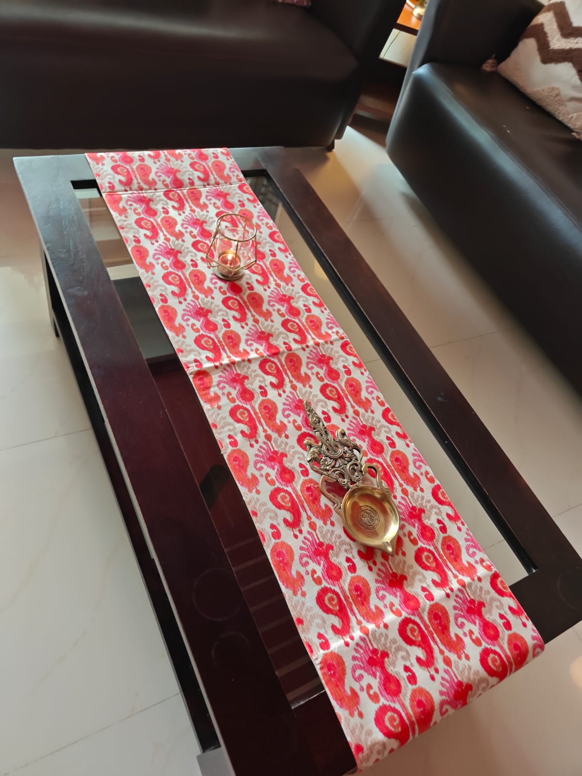 Chic Ikat Dupioni Silk Table Runner For Dining Table Coffee Table n Foyer (L-72in, W-12in)