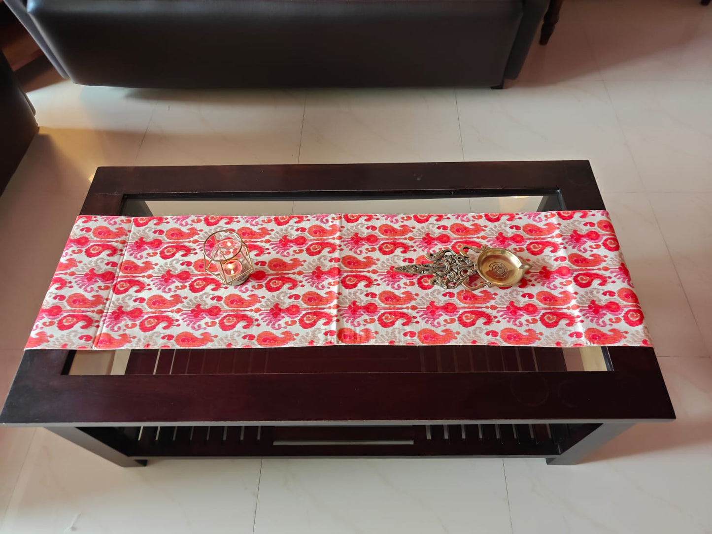 Chic Ikat Dupioni Silk Table Runner For Dining Table Coffee Table n Foyer (L-72in, W-12in)