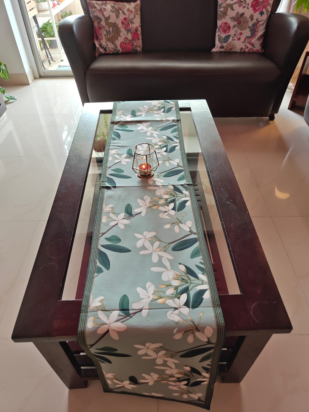 Sajja Enchanting Elegance Silk Table Runner (12 x 72 inches) Frangipani Floral