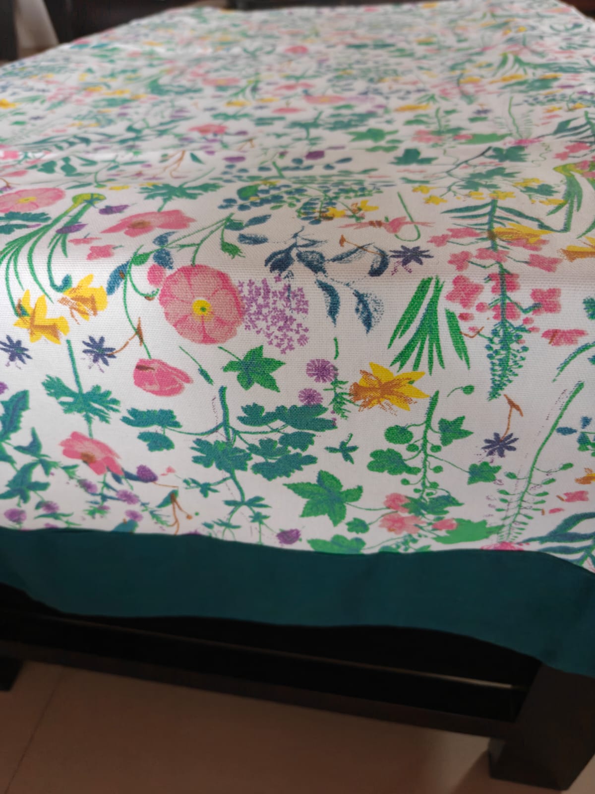Designer Wilderness Floral Cotton Dining Table Cloth 6 to 8 Seater Table Cover 60" x 90" Teal Green