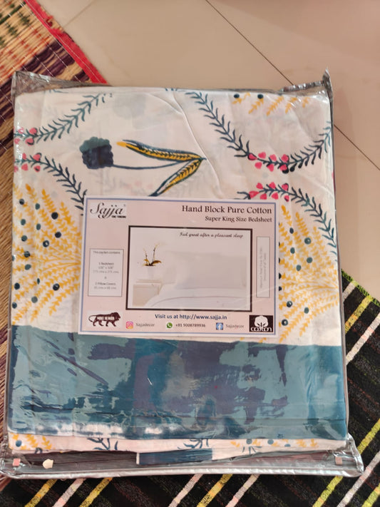 Buy Premium South Cotton Mughal Floral Hand block Double Bedsheet King 9 feet x 9 feet