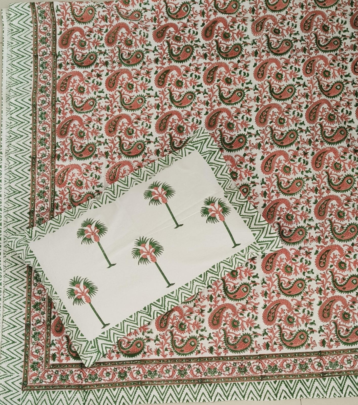 Designer Royal Handblock Paisley Keri Pure Cotton Double King Bedsheet
