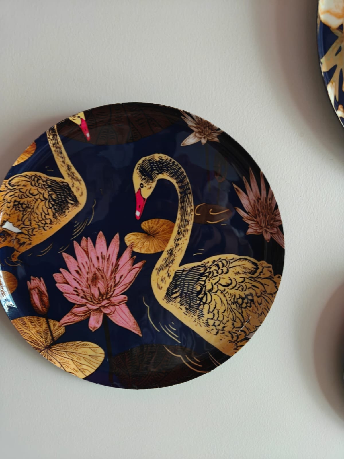 Shop Metal Wall Plates | Golden swans, blooming florals, and graceful birds | Set of 3 - 8, 10, & 12 inches