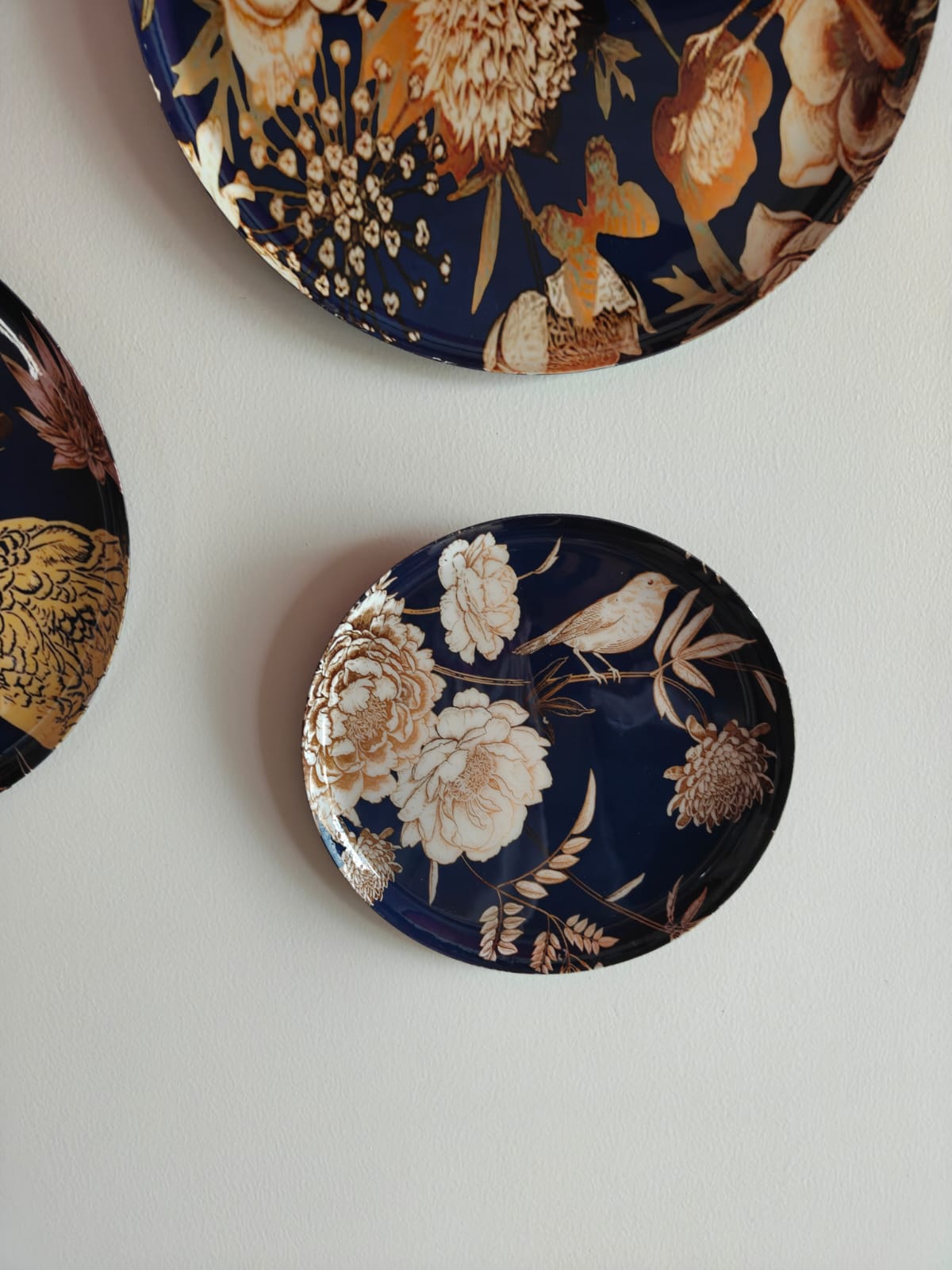 Shop Metal Wall Plates | Golden swans, blooming florals, and graceful birds | Set of 3 - 8, 10, & 12 inches