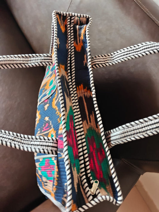 Block print tote bag - Boho quilted women's bags - Women's handbag - Ikat