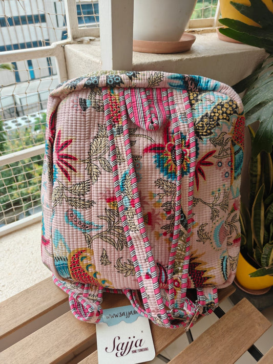 Sajja Quilted block print back pack - Floral Pink back pack - Girl Women