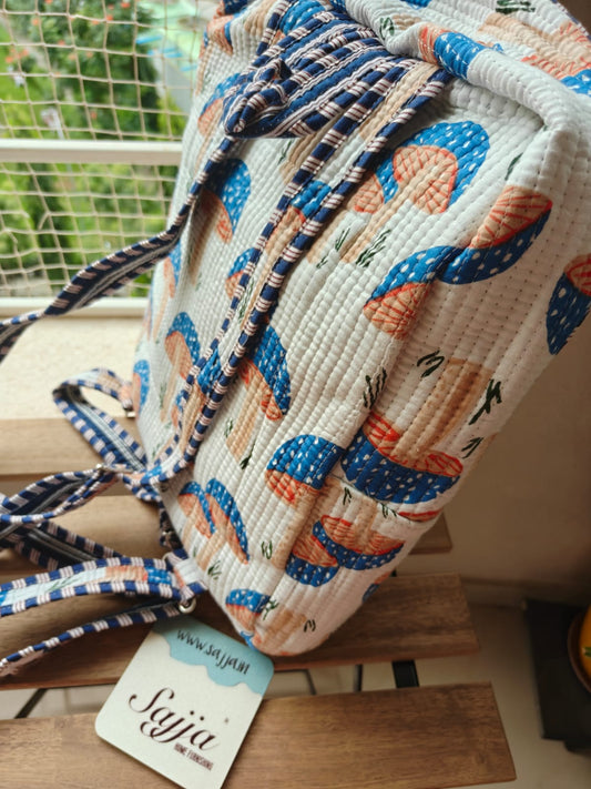 Sajja Quilted block print back pack - Laptop back pack - Trendy Mushrooms