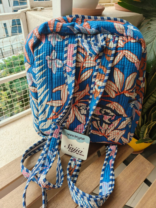 Stylish Floral Blue Quilted block print back pack -Toddler baby - laptop back pack- Girl Women kids