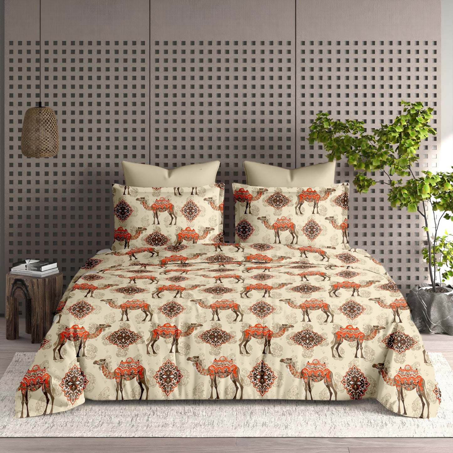 Premium Opulence Traditional King Bedsheet Beige Yellow 108 inches x 108 inches