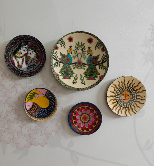 Madhubani Art Fridge Magnets (Set of 5) – Ethnic Indian Souvenir & Decorative Gift